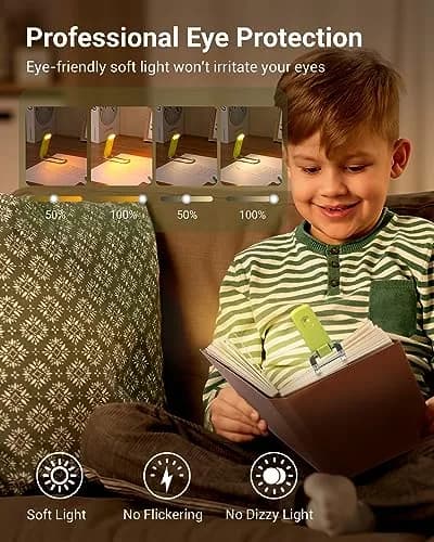 DEWENWILS Green Clip-On Book Reading Light with USB Rechargeable Battery thumbnail 2