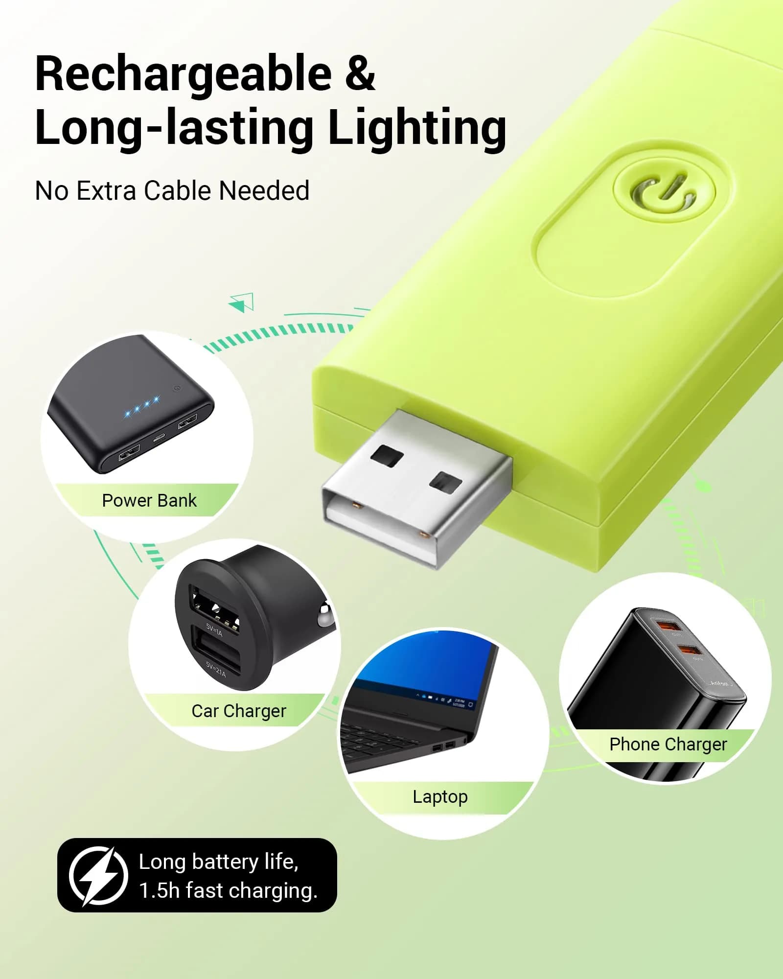 DEWENWILS Green Clip-On Book Reading Light with USB Rechargeable Battery - view 3