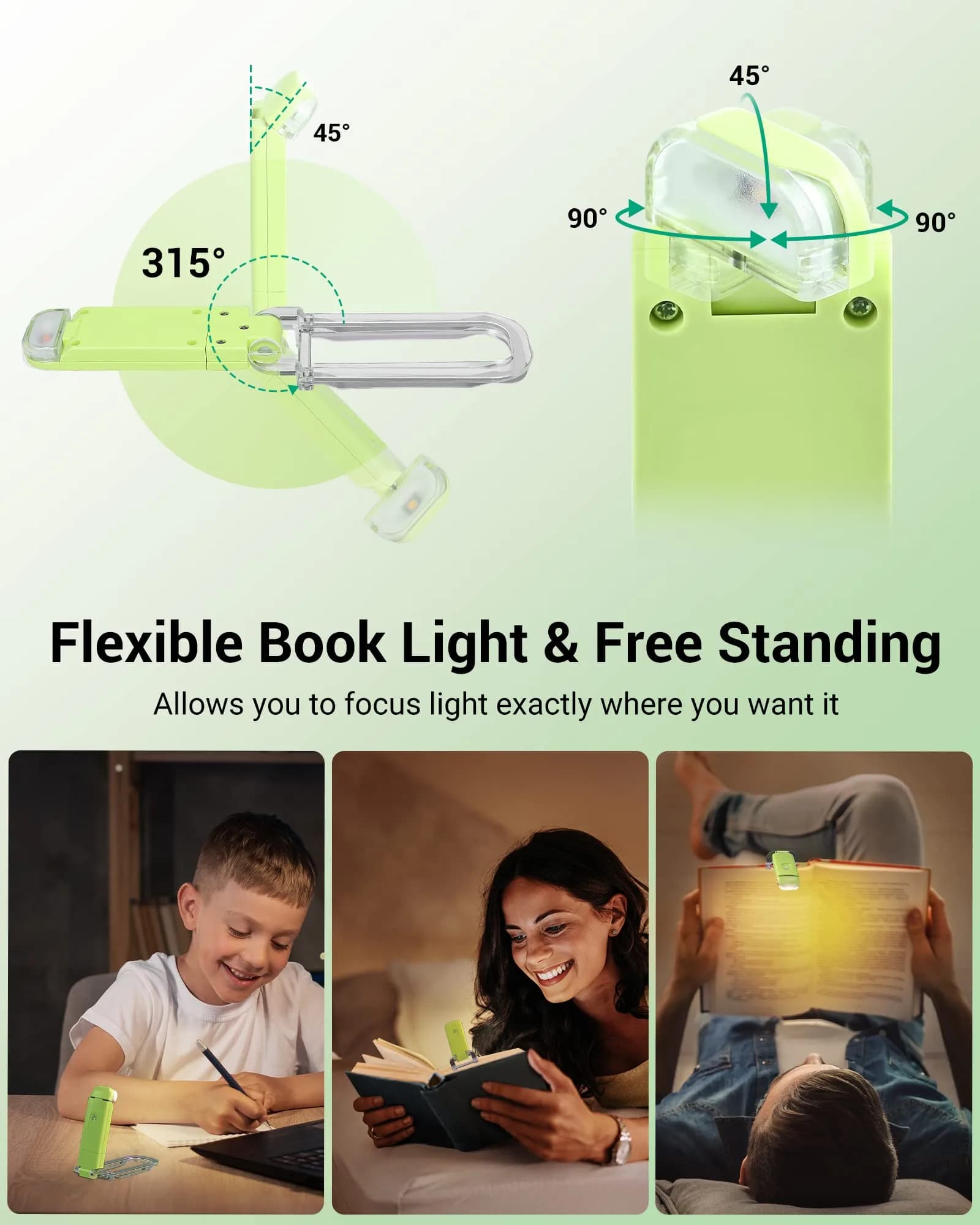 DEWENWILS Green Clip-On Book Reading Light with USB Rechargeable Battery - view 4