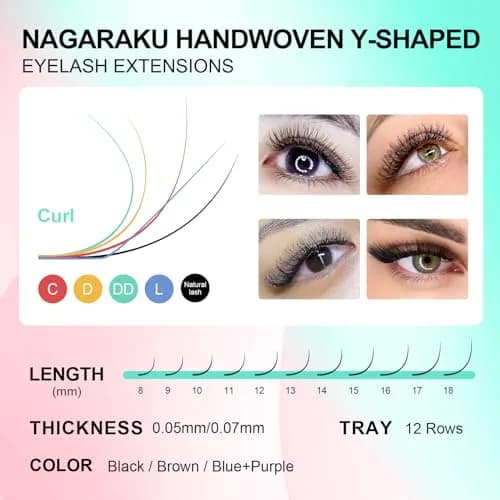 NAGARAKU YY Lash Extensions 0.07 C Curl 12mm | Premade 4D Fans, Faux Mink, Soft & Fluffy thumbnail 7