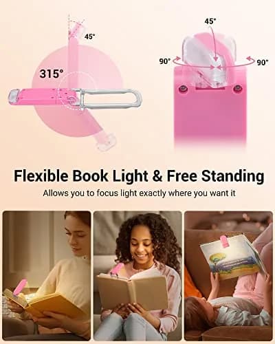 DEWENWILS USB Rechargeable Book Reading Light, LED Clip on Booklight Pink | Eye-Protecting, Portable, 8-Hour Battery thumbnail 4