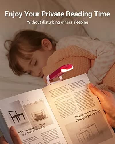 DEWENWILS USB Rechargeable Book Reading Light, LED Clip on Booklight Pink | Eye-Protecting, Portable, 8-Hour Battery thumbnail 6
