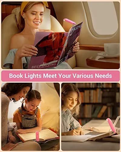 DEWENWILS USB Rechargeable Book Reading Light, LED Clip on Booklight Pink | Eye-Protecting, Portable, 8-Hour Battery thumbnail 8