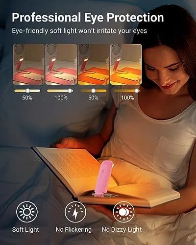 DEWENWILS USB Rechargeable Book Reading Light, LED Clip on Booklight Pink | Eye-Protecting, Portable, 8-Hour Battery thumbnail 2