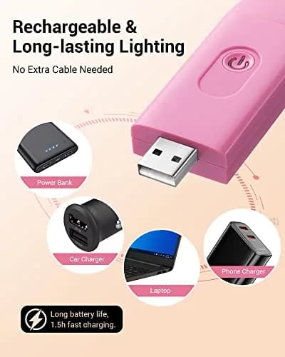 DEWENWILS USB Rechargeable Book Reading Light, LED Clip on Booklight Pink | Eye-Protecting, Portable, 8-Hour Battery thumbnail 3
