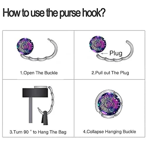 Bosketo Foldable Purse Hook 3 Pack Mandala Pattern | Keep Your Bag Safe and Clean thumbnail 4