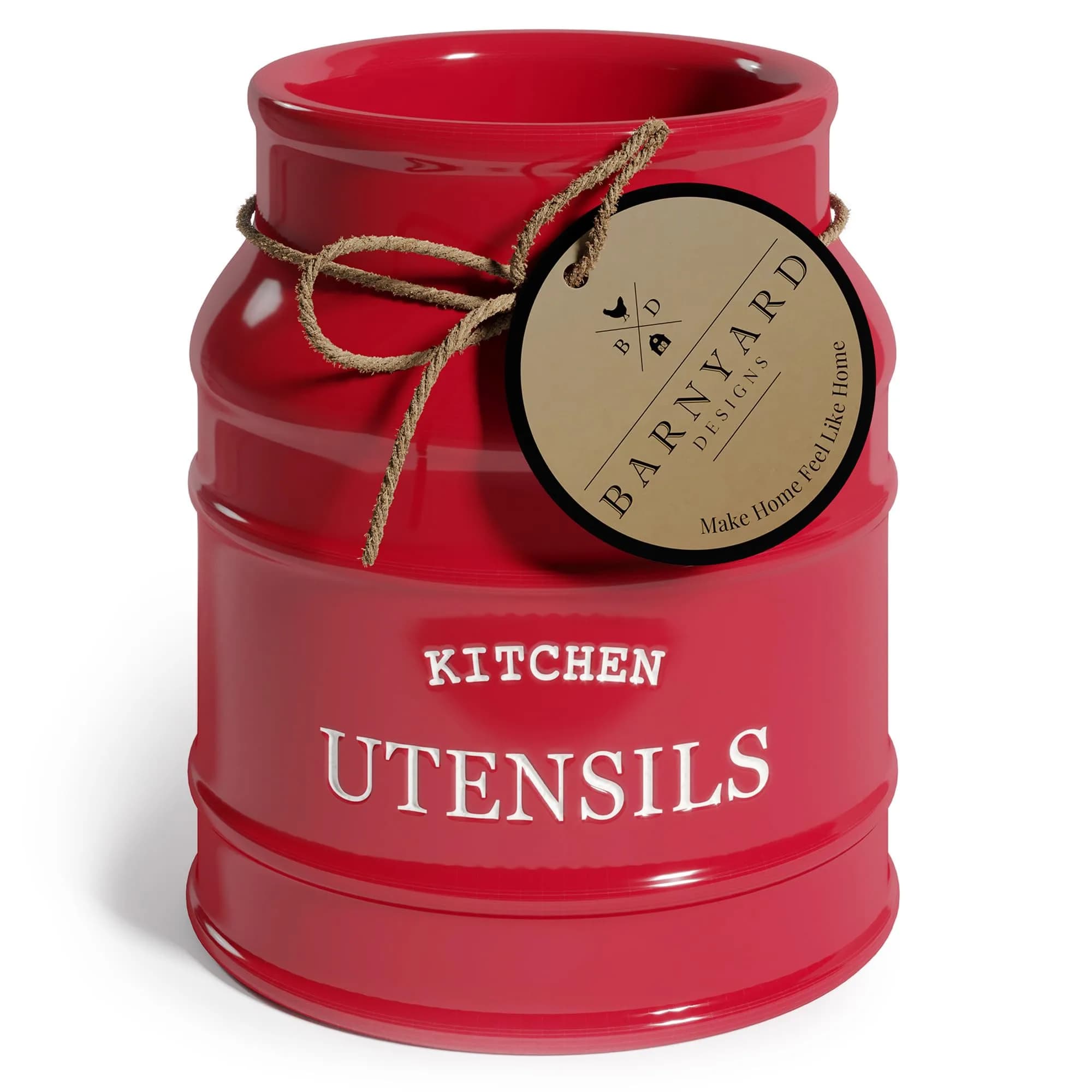 Barnyard Designs Ceramic Kitchen Utensil Holder Countertop 6.75″ (Red) | Rustic Farmhouse Decor