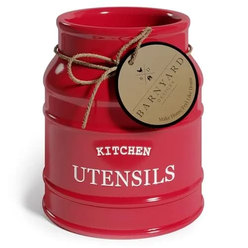 Barnyard Designs Ceramic Kitchen Utensil Holder Countertop 6.75″ (Red) | Rustic Farmhouse Decor thumbnail 1