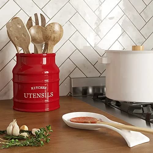 Barnyard Designs Ceramic Kitchen Utensil Holder Countertop 6.75″ (Red) | Rustic Farmhouse Decor thumbnail 4