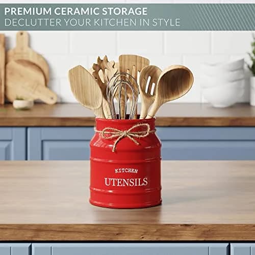 Barnyard Designs Ceramic Kitchen Utensil Holder Countertop 6.75″ (Red) | Rustic Farmhouse Decor thumbnail 5