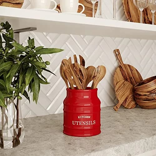 Barnyard Designs Ceramic Kitchen Utensil Holder Countertop 6.75″ (Red) | Rustic Farmhouse Decor thumbnail 6