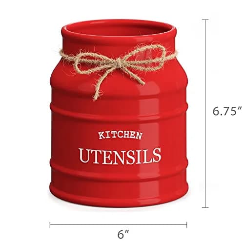 Barnyard Designs Ceramic Kitchen Utensil Holder Countertop 6.75″ (Red) | Rustic Farmhouse Decor thumbnail 7