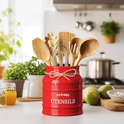 Barnyard Designs Ceramic Kitchen Utensil Holder Countertop 6.75″ (Red) | Rustic Farmhouse Decor thumbnail 2