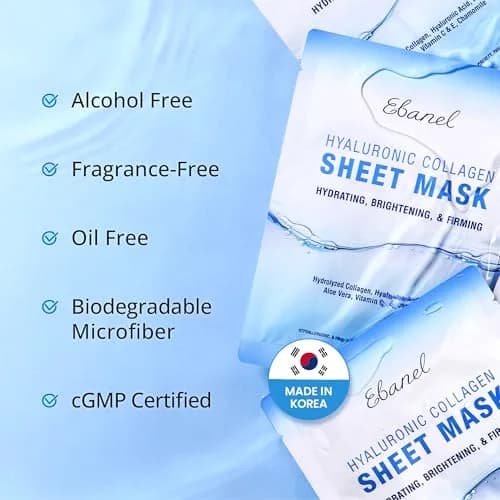 Ebanel Collagen Face Mask with Hyaluronic Acid, Vitamin C & Peptides | 20-Pack Hydrating Sheet Masks thumbnail 6