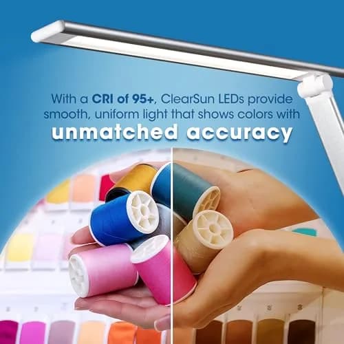 OttLite Entice LED Desk Lamp with Wireless Charging, White and Silver | Adjustable Foldable Arm & ClearSun LED thumbnail 6