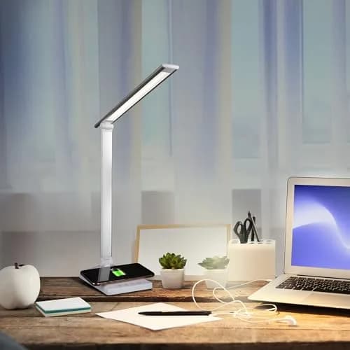 OttLite Entice LED Desk Lamp with Wireless Charging, White and Silver | Adjustable Foldable Arm & ClearSun LED thumbnail 8