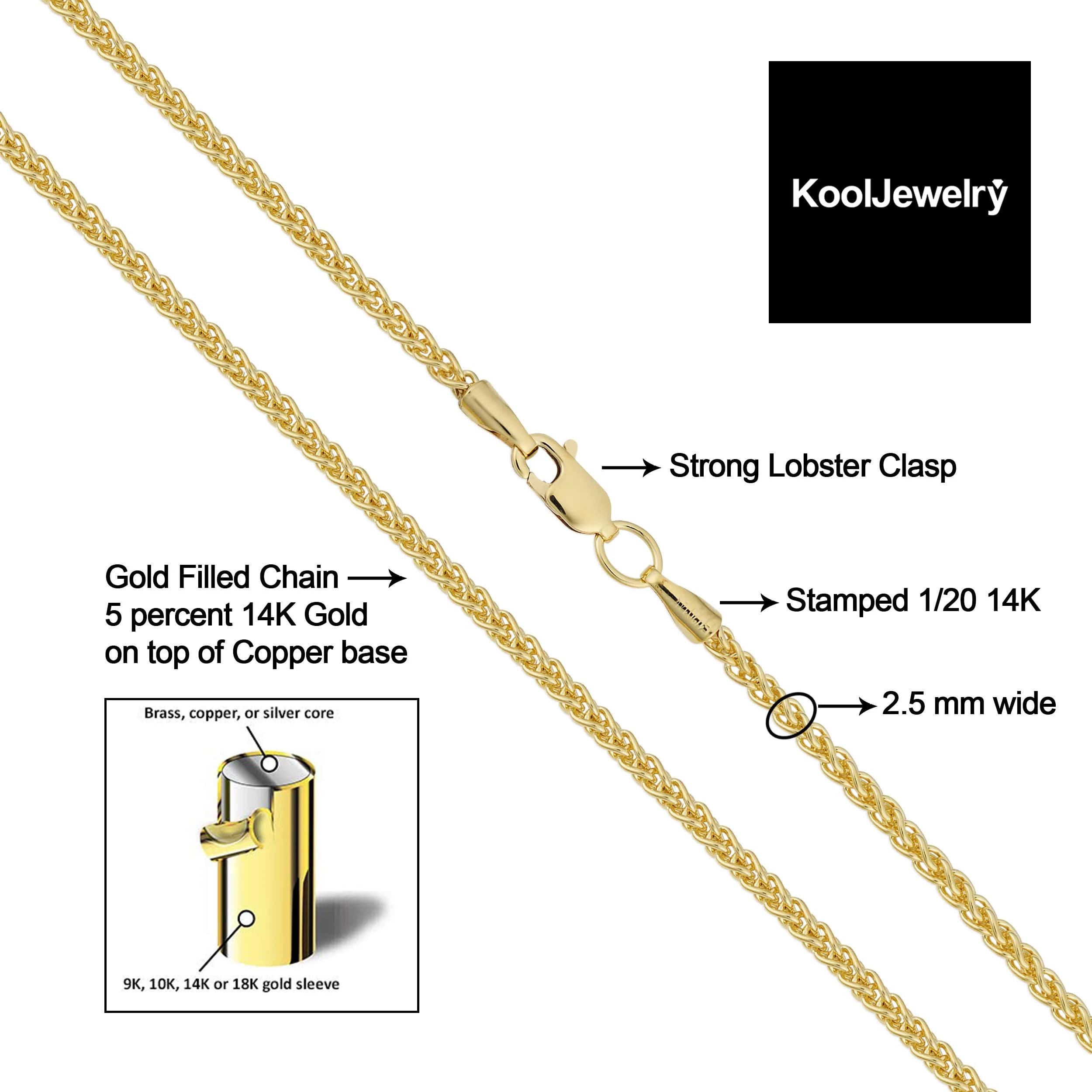 Kooljewelry 14k Yellow Gold Filled 2.5mm Wide Wheat Chain Necklace, 26 Inch - view 3