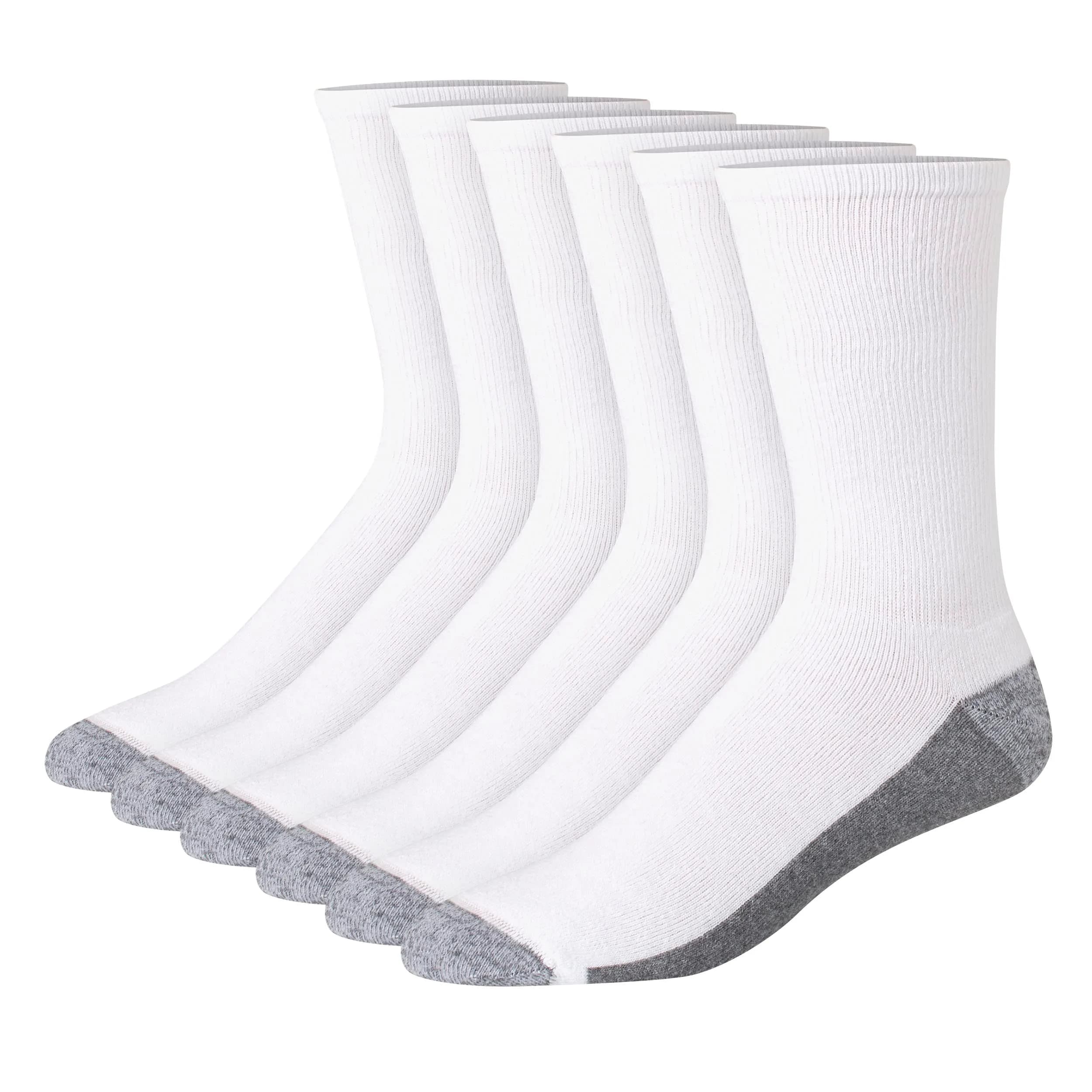 Hanes Men's Max Cushion Crew Socks 6-Pair Pack, White/Grey Foot Bottom, Men's Shoe Size 6-12 US | Moisture-Wicking & Odor Control