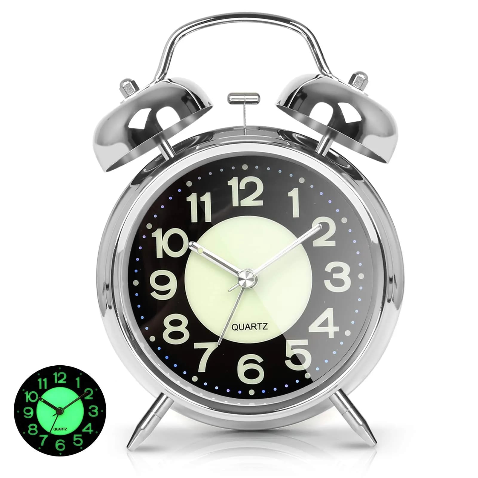 AYRELY Super Loud Alarm Clock for Heavy Sleepers, 4.5 Inch Twin Bell Retro | Loud Ringing, Luminescent Dial, Vintage Silver