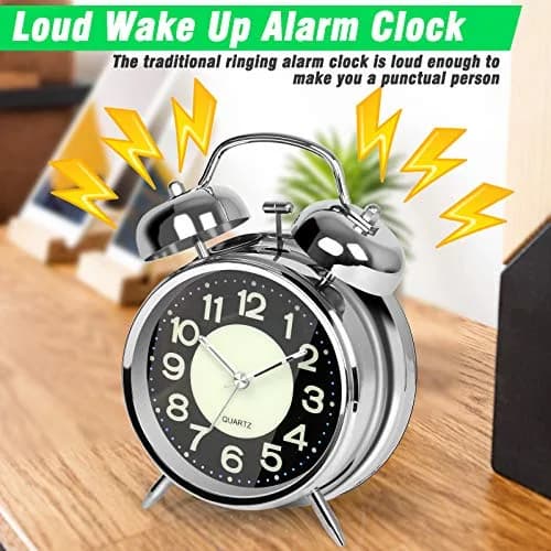 AYRELY Super Loud Alarm Clock for Heavy Sleepers, 4.5 Inch Twin Bell Retro | Loud Ringing, Luminescent Dial, Vintage Silver thumbnail 5