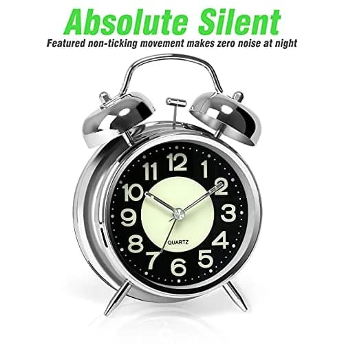 AYRELY Super Loud Alarm Clock for Heavy Sleepers, 4.5 Inch Twin Bell Retro | Loud Ringing, Luminescent Dial, Vintage Silver thumbnail 2