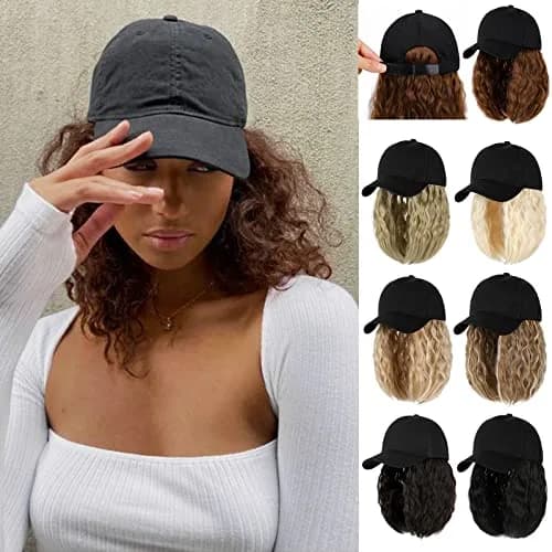 Qlenkay Baseball Cap with Bob Wig Hat 14in Baby Blonde Mix Bleach Blonde | Adjustable Synthetic Hair Cap thumbnail 1