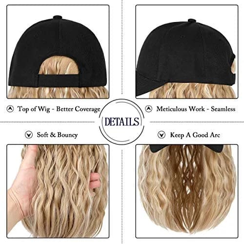 Qlenkay Baseball Cap with Bob Wig Hat 14in Baby Blonde Mix Bleach Blonde | Adjustable Synthetic Hair Cap thumbnail 4