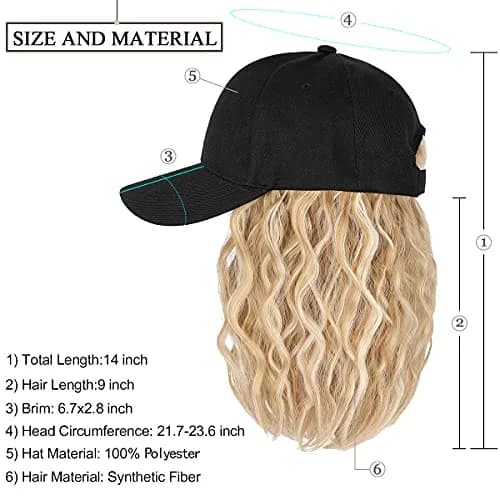 Qlenkay Baseball Cap with Bob Wig Hat 14in Baby Blonde Mix Bleach Blonde | Adjustable Synthetic Hair Cap thumbnail 6