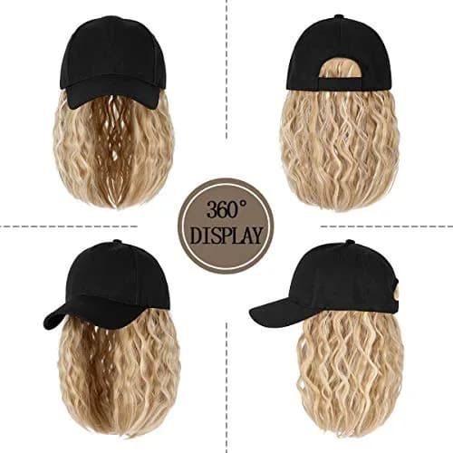Qlenkay Baseball Cap with Bob Wig Hat 14in Baby Blonde Mix Bleach Blonde | Adjustable Synthetic Hair Cap thumbnail 2