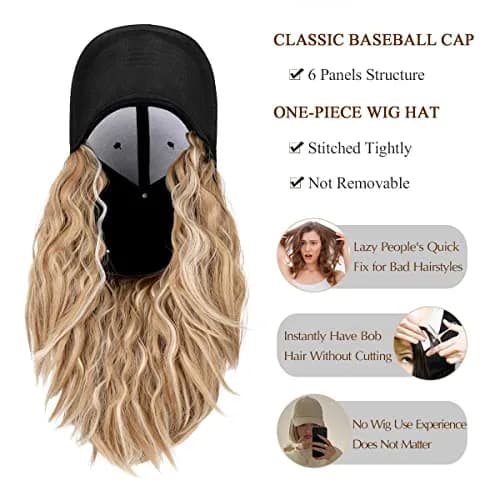 Qlenkay Baseball Cap with Bob Wig Hat 14in Baby Blonde Mix Bleach Blonde | Adjustable Synthetic Hair Cap thumbnail 3