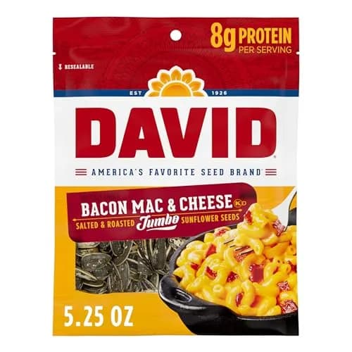 David Jumbo Sunflower Seeds Bacon Mac and Cheese Flavor 5.25 oz | Gluten-Free, Keto Friendly thumbnail 1