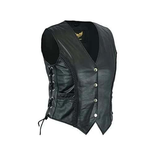 Leatherick Women Top Grain Buffalo Leather Motorcycle Vest | Durable & Stylish (70-120 chars) thumbnail 1