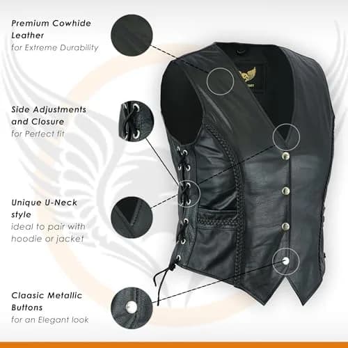 Leatherick Women Top Grain Buffalo Leather Motorcycle Vest | Durable & Stylish (70-120 chars) thumbnail 5
