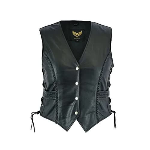 Leatherick Women Top Grain Buffalo Leather Motorcycle Vest | Durable & Stylish (70-120 chars) thumbnail 3