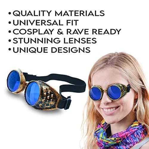 SoJourner Bags Steampunk Goggles 2-Pack | Rainbow Prism Impact-Resistant Lenses (70-120 chars) thumbnail 2