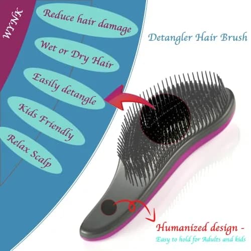 WYNK Detangling Hairbrush 2 Pack for Adults & Kids, Blue & Purple | Gentle Tangle Remover for Wet & Dry Hair thumbnail 3