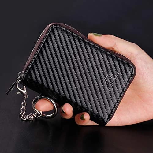 FurArt RFID Blocking Zipper Wallet Carbon Fiber Black | Compact Card Holder with Keychain thumbnail 4