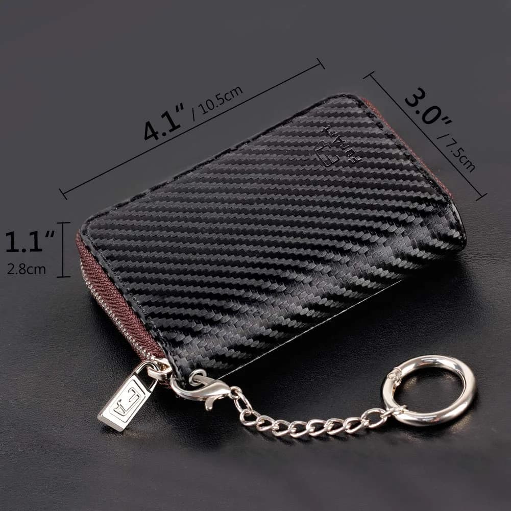 FurArt RFID Blocking Zipper Wallet Carbon Fiber Black | Compact Card Holder with Keychain - view 6
