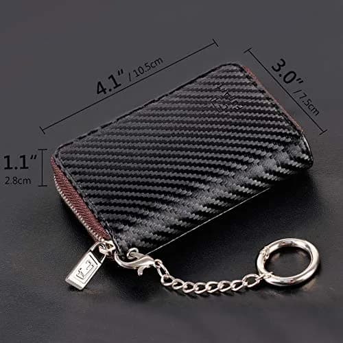 FurArt RFID Blocking Zipper Wallet Carbon Fiber Black | Compact Card Holder with Keychain thumbnail 6