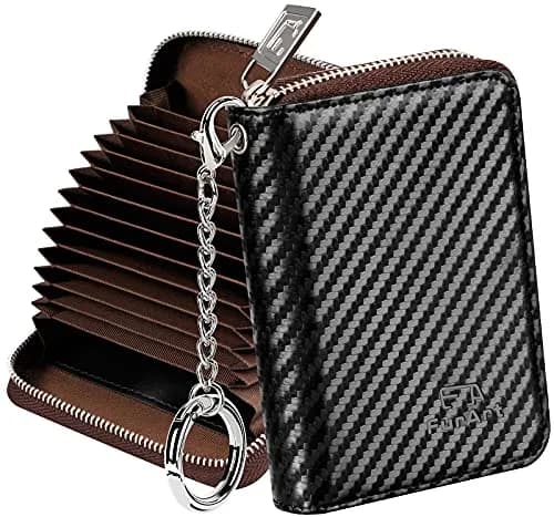FurArt RFID Blocking Zipper Wallet Carbon Fiber Black | Compact Card Holder with Keychain thumbnail 1