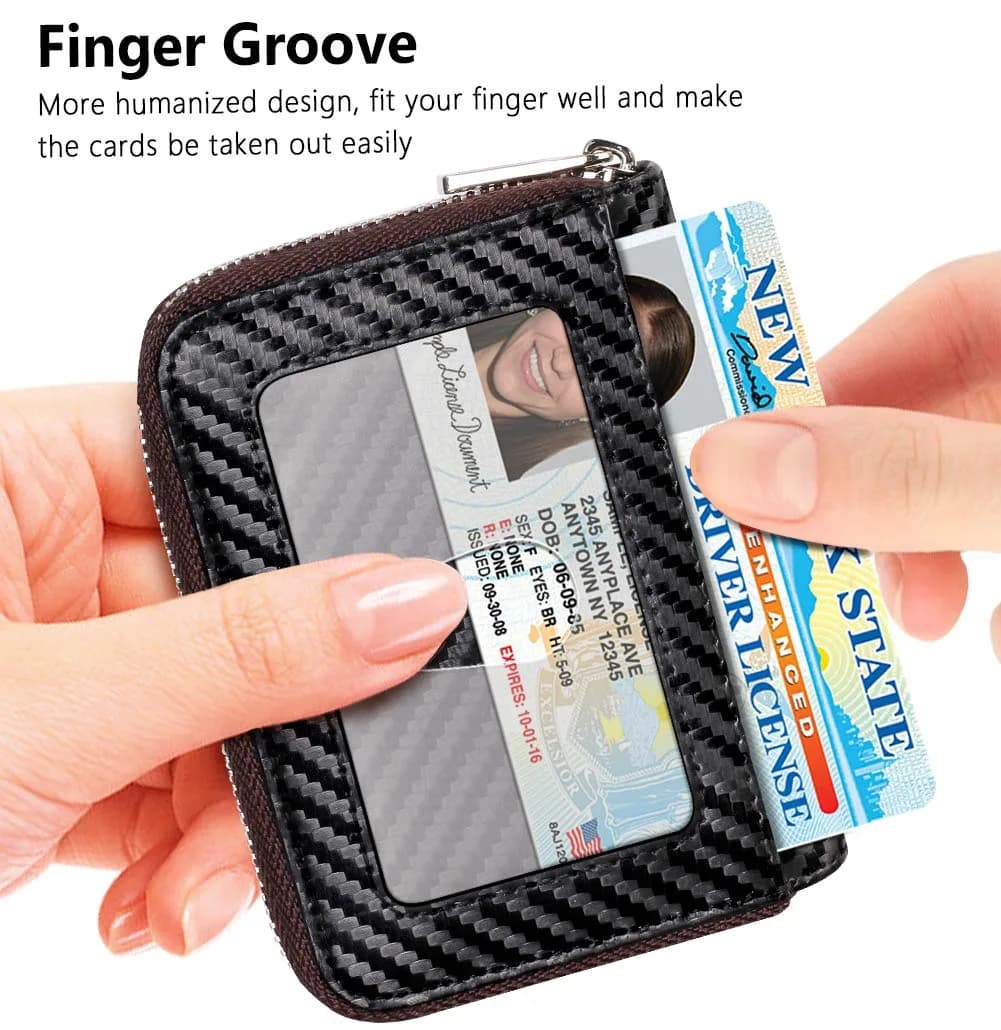 FurArt RFID Blocking Zipper Wallet Carbon Fiber Black | Compact Card Holder with Keychain - view 2