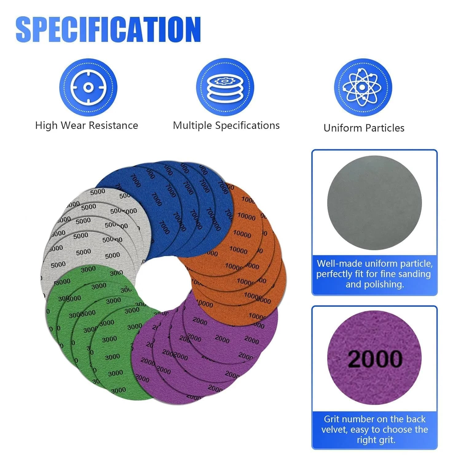 Depvko 5 Inch 20Pcs Wet Dry Sandpaper Set | 2000-10000 Grit Silicon Carbide Hook and Loop Discs for Orbital Sanders - view 2