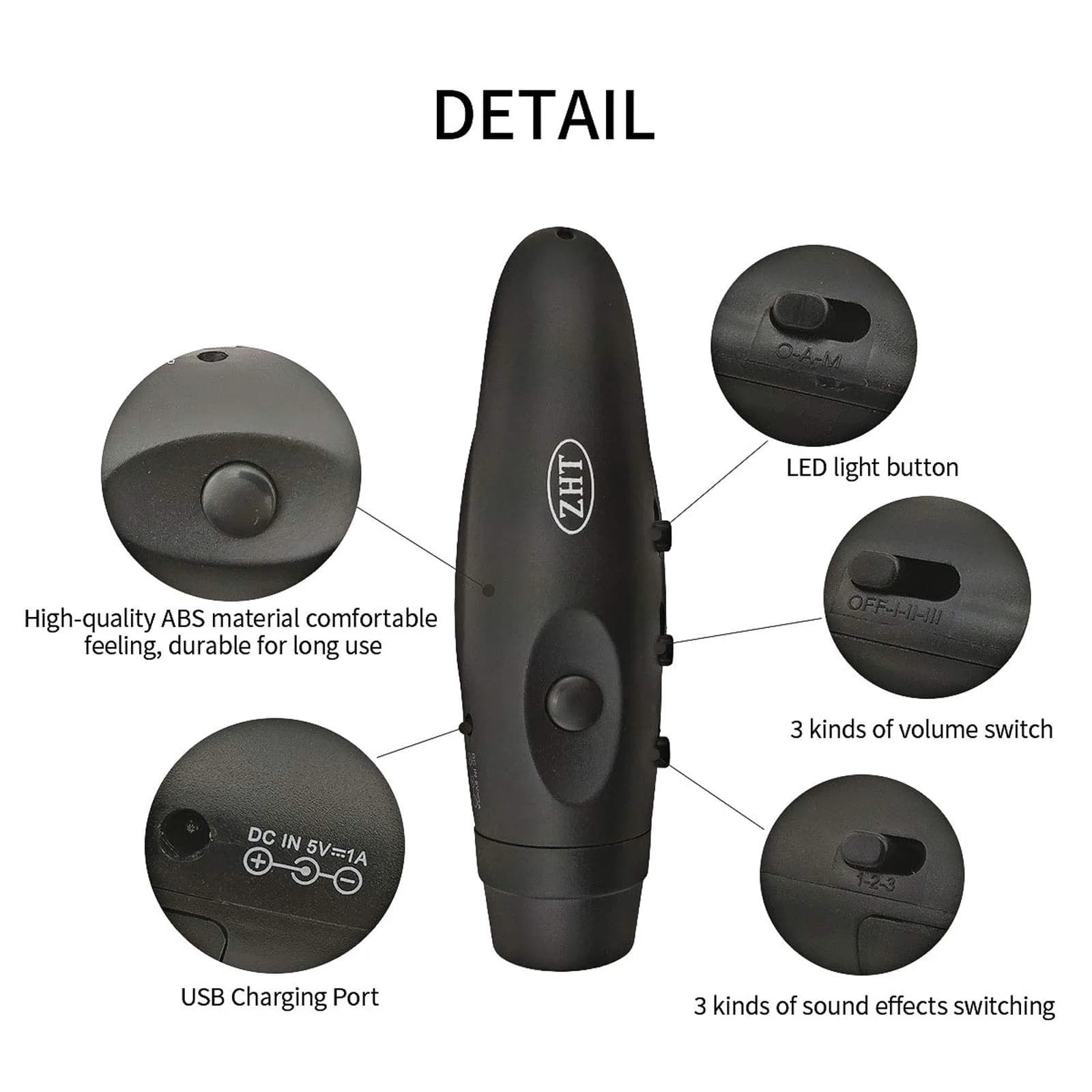 ZHT Electronic Whistle with USB Charging, 3-Tone 120dB Loud, Black | Referee & Coach Handheld - view 4