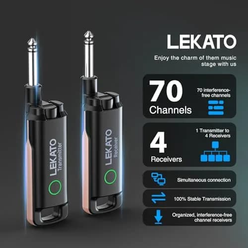 LEKATO UHF Wireless Guitar System with 70 Channels for Guitar Bass (Pink) | Plug & Play, Rechargeable, 4.5+ Hour Battery thumbnail 3