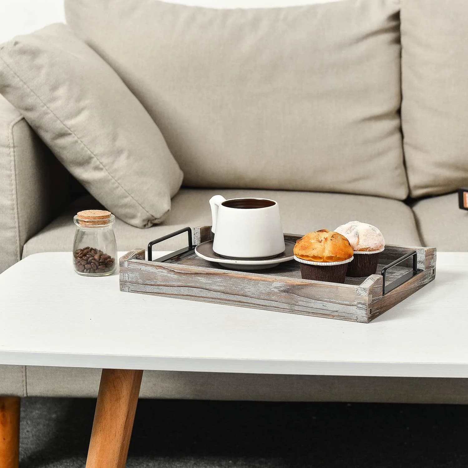 VERGOODR Torched Wood Nesting Serving Trays with Handles, Set of 3 | Rustic Farmhouse Style - view 5