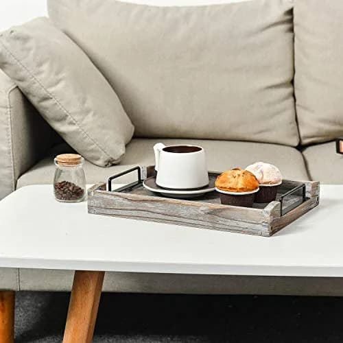 VERGOODR Torched Wood Nesting Serving Trays with Handles, Set of 3 | Rustic Farmhouse Style thumbnail 5