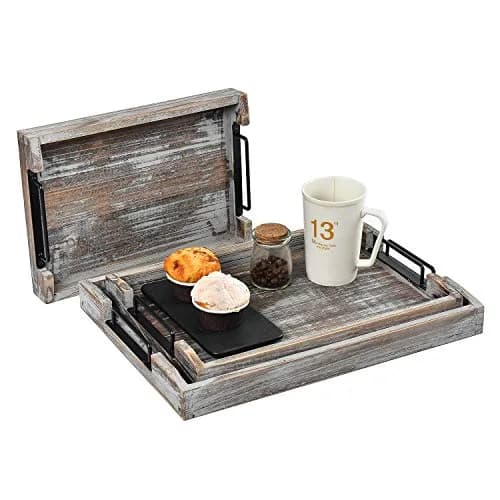 VERGOODR Torched Wood Nesting Serving Trays with Handles, Set of 3 | Rustic Farmhouse Style thumbnail 1