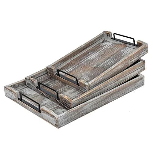 VERGOODR Torched Wood Nesting Serving Trays with Handles, Set of 3 | Rustic Farmhouse Style thumbnail 2