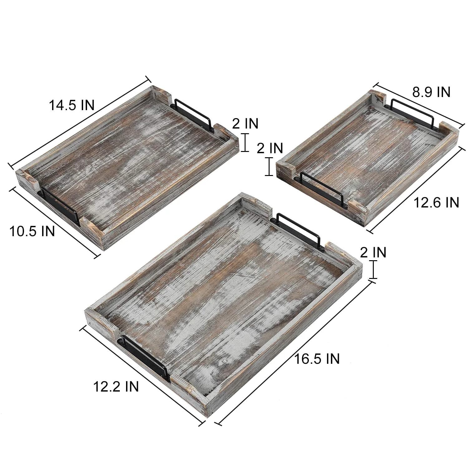 VERGOODR Torched Wood Nesting Serving Trays with Handles, Set of 3 | Rustic Farmhouse Style - view 3
