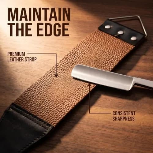 YU&CH Straight Razor Shaving Kit with Leather Strop & Brush for Men | Classic Barber Style Wet Shave thumbnail 6